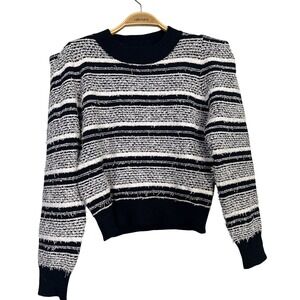 Black White Stripe Texture Sweater Structured Preppy Academia Cozy Chic Retro OS